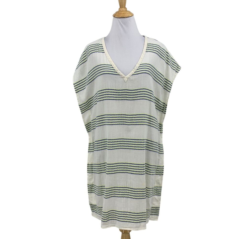 J Crew Dress Womens S Small Multi Cotton Striped Beach Cover Up V Neck Tunic